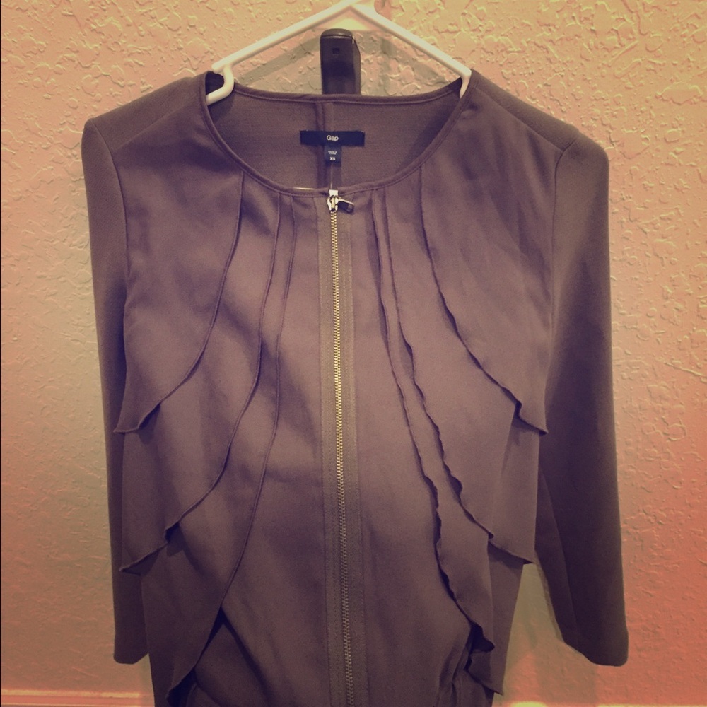 Gap Brown Zipper Long Sleeve‎ Ruffle Jacket NEW